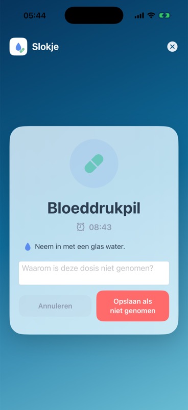 Slokje reason field for a missed dose